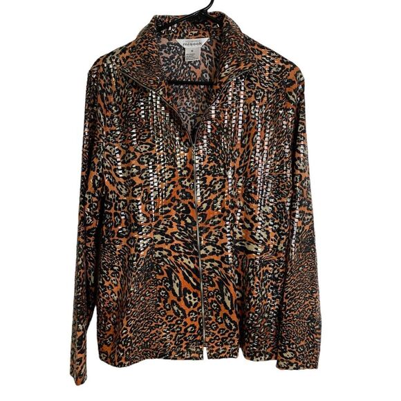 Exclusively Misook Full Zip Animal Print Shiny Pailettes Jacket Womens Medium - Picture 1 of 9